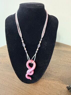 Handmade Pink Glass Snake Pendant Necklace